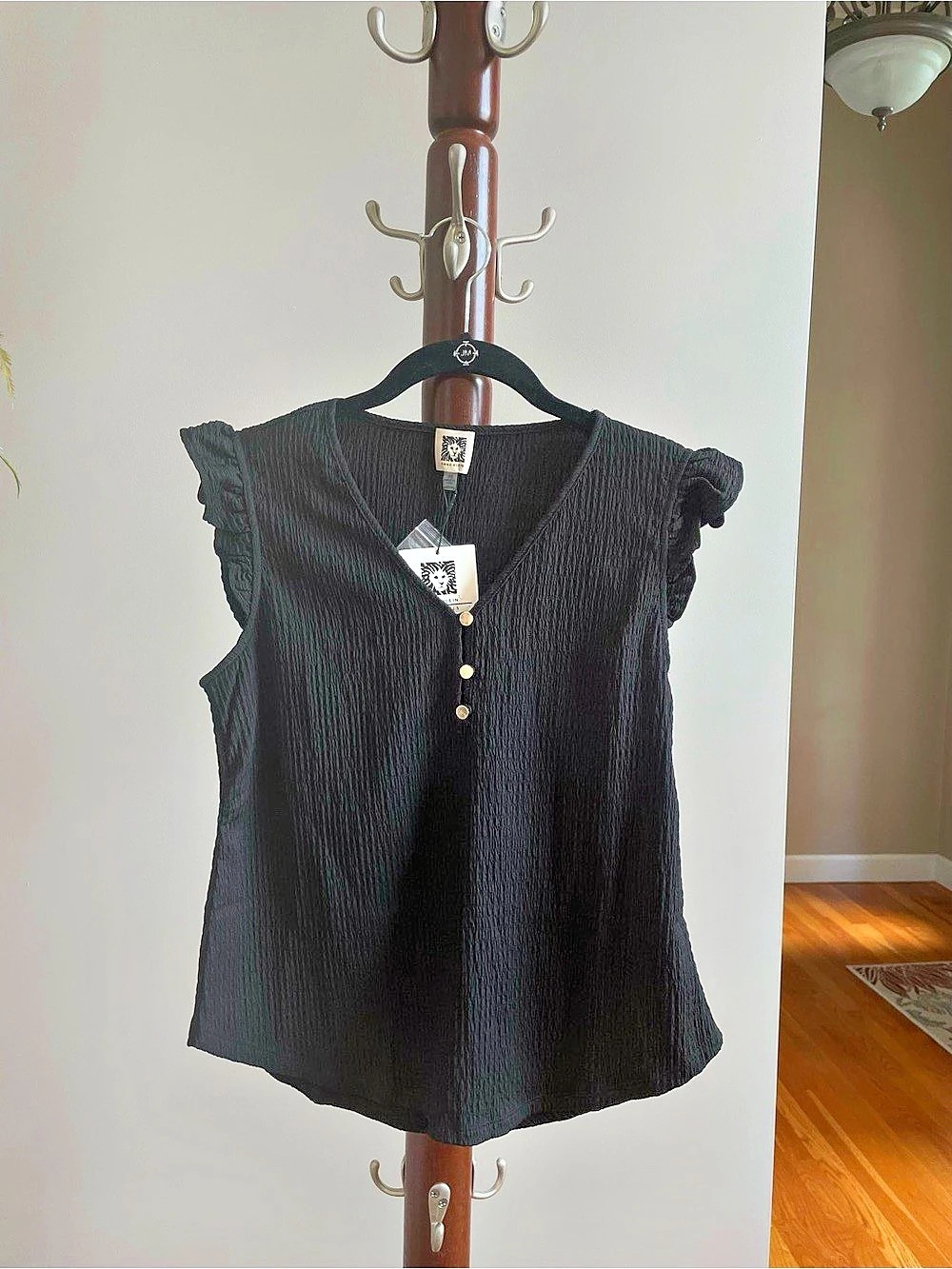 Anne Klein Ruffle Sleeve Blouse in Black Size PS NWT